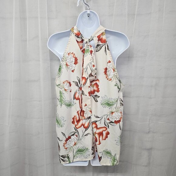 Cream Rust Floral Tank Choker Tie Neck Boho Oriental Festival XL - Picture 6 of 10
